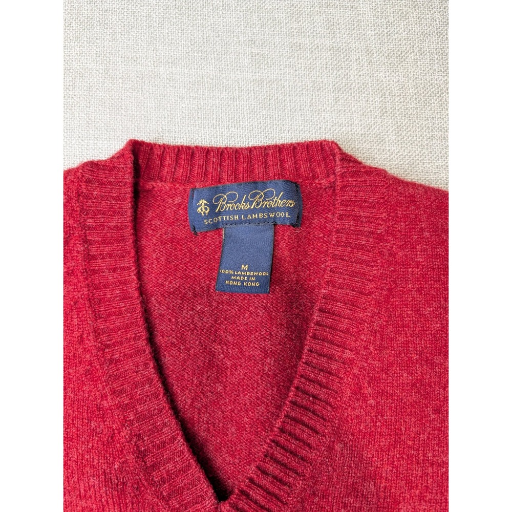 Brooks Brothers V-Neck Sweater Mens Medium Red Scottish Lambswool Solid - Picture 2 of 6